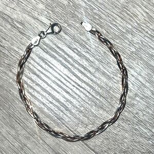925 Italy marked silver braided bracelet. Gold silver and bronze color silver